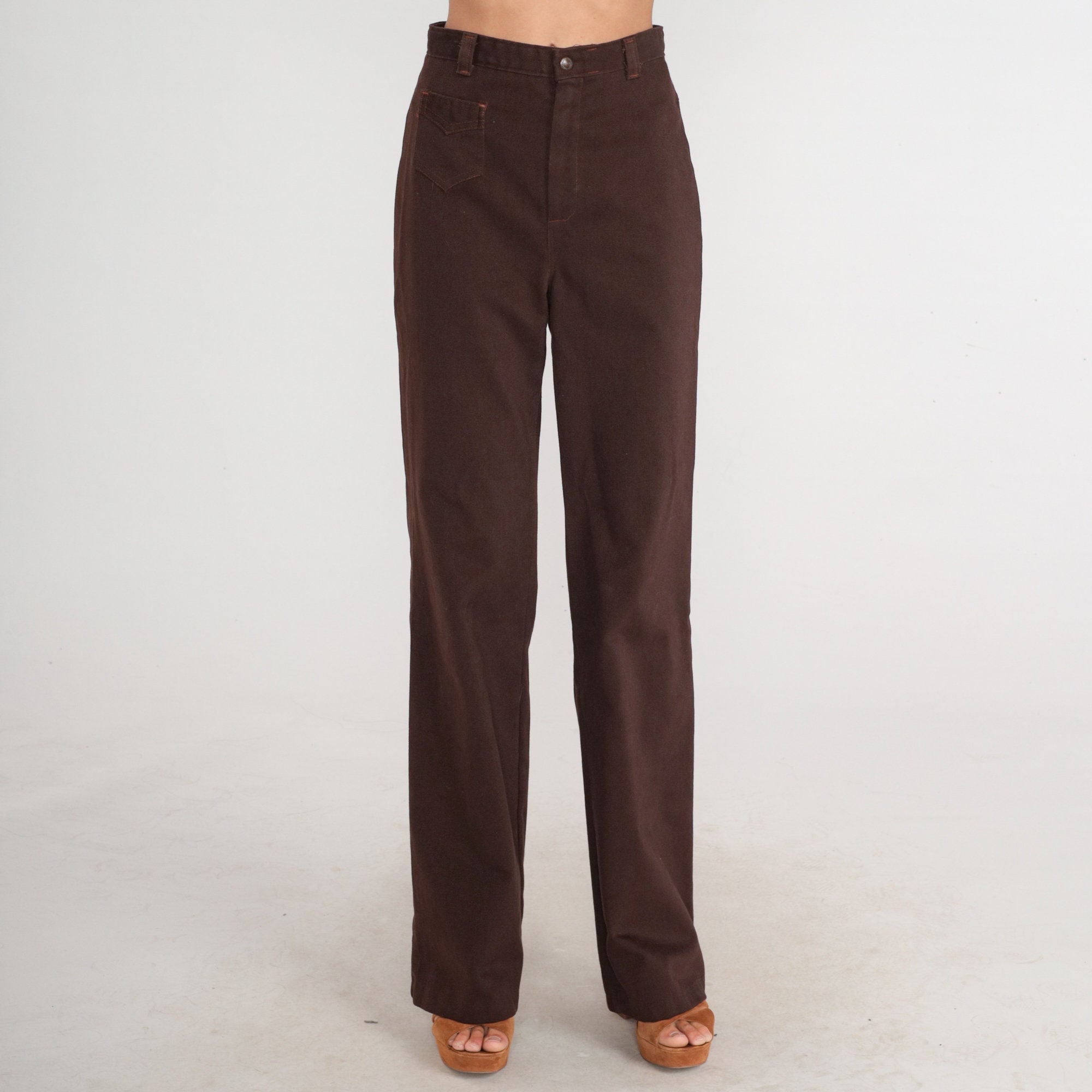 70s Ditto Pants Brown Saddleback Trousers High Waisted Rise Bell ...