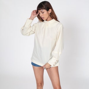 70er Jahre Top Creme Mock Neck Bluse Langes Hemd Ballonärmel Shirt Retro schlicht Basic Chic Seventies Boho Mockneck Boho Vintage 1970s Medium