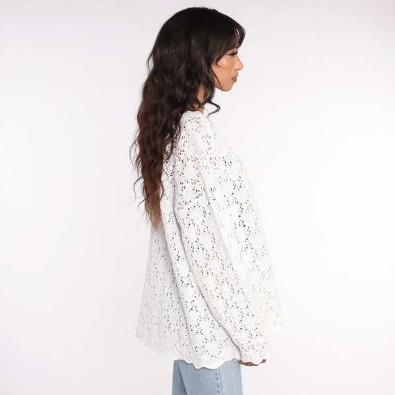 90s Crochet Sweater Sheer White Pullover Boho Ope… - image 5