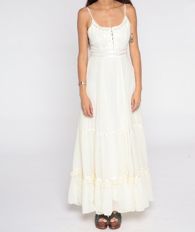 Gunne Sax Dress 70s Maxi Prairie Cream Bohemian Summer Boho Sundress ...