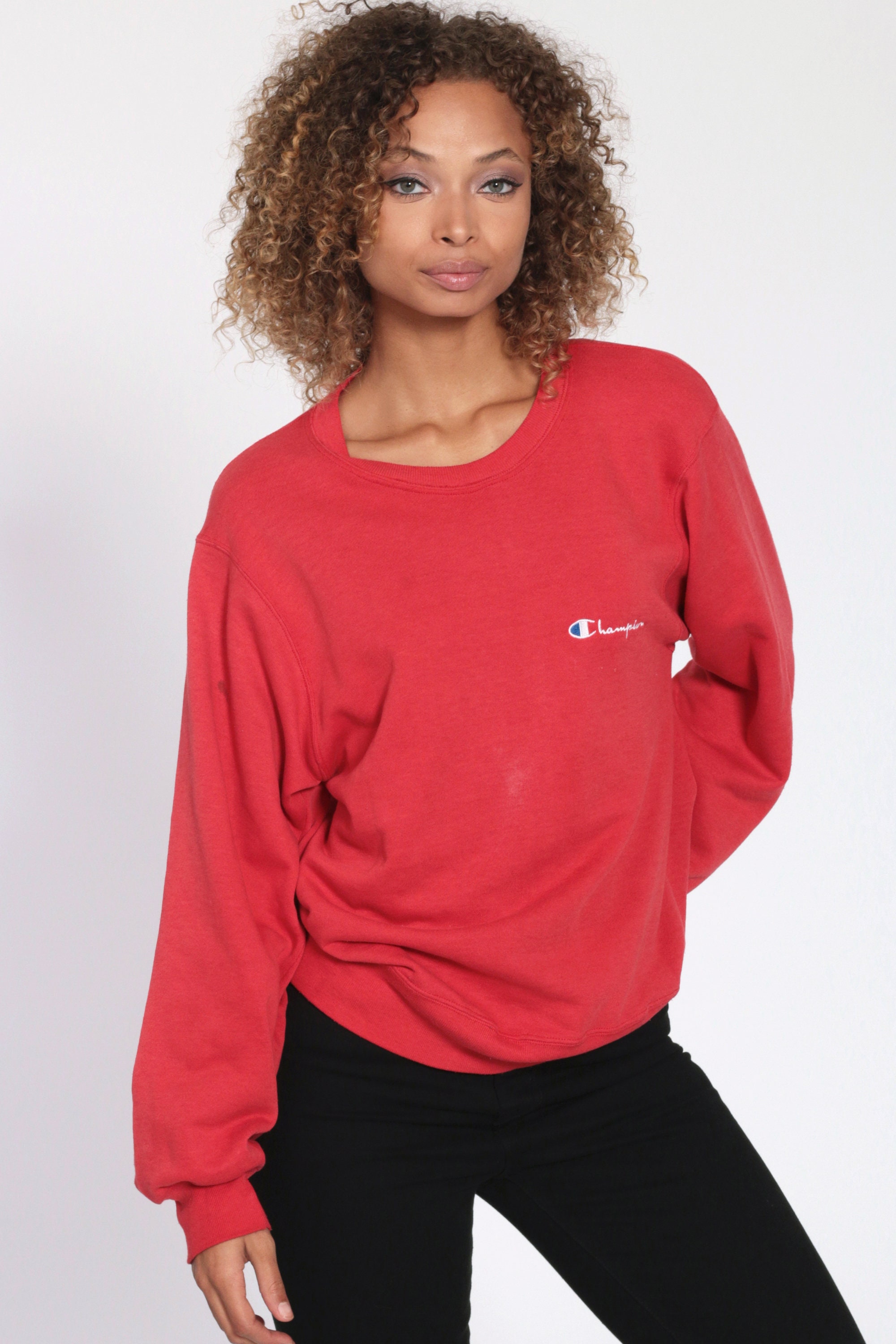 red champion sweatshirt womens