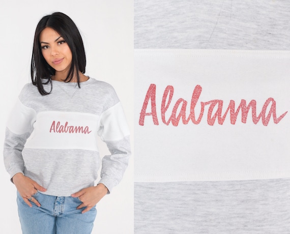 Alabama Sweatshirt 90s University Sweatshirt Striped Pullover UA Crimson Tide Graphic Sweater Retro College Grey White Vintage 1990s Small S