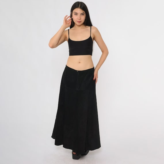 Leather Maxi Skirt 90s Marlynn Traditions Black Genuine Leather A-Line Gothic Dark Fashion Grunge Alternative Rocker Whimsigoth Large L 14