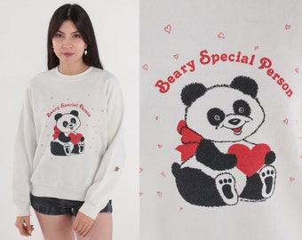 Jaren '90 Teddybeer Sweatshirt Panda Beary Speciaal persoon Hart Sweatshirt Valentijnsdag Shirt Trui Pullover Jaren 1990 Vintage Rood Wit Medium