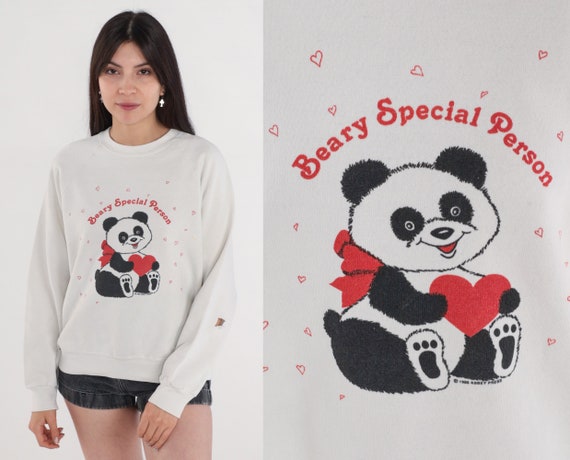 90s Teddy Bear Sweatshirt Panda Beary Special Person Heart Sweatshirt Valentine's Day Shirt Sweater Pullover 1990s Vintage Red White Medium