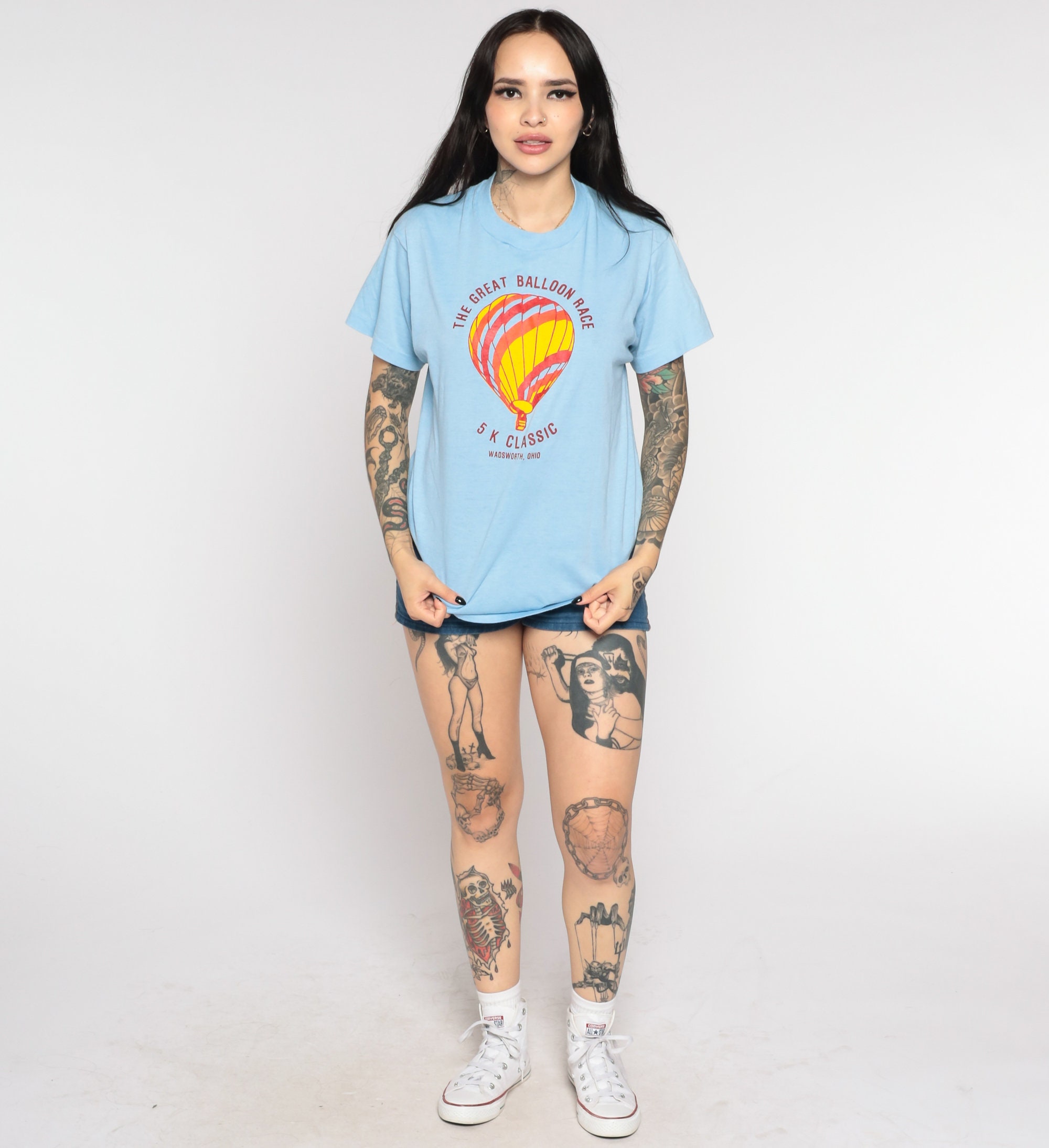 Hot Air Balloon T Shirt 80s Wadsworth Ohio Tee Baby Blue Race Graphic