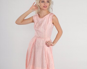 Robe brocart rose des années 60, robe de soirée florale Mini robe