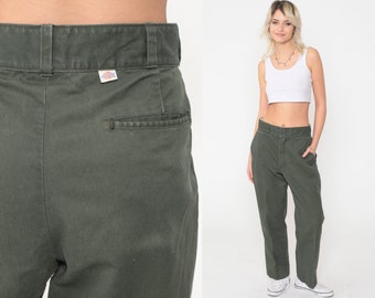 Pantalon Dickies vert olive--vêtements de travail utilitaire pantalon de travail des années 90 pantalon effet vieilli pantalon jambe droite armée terne vintage homme moyen 33