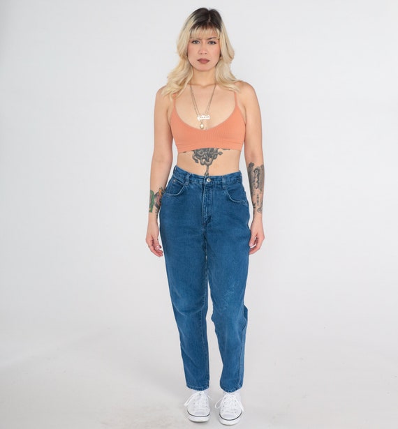 Vintage Tapered Jeans 90s Bonjour Mom Jeans Dark Blue Relaxed Fit Jeans Denim Pants 1990s Jeans Small 28