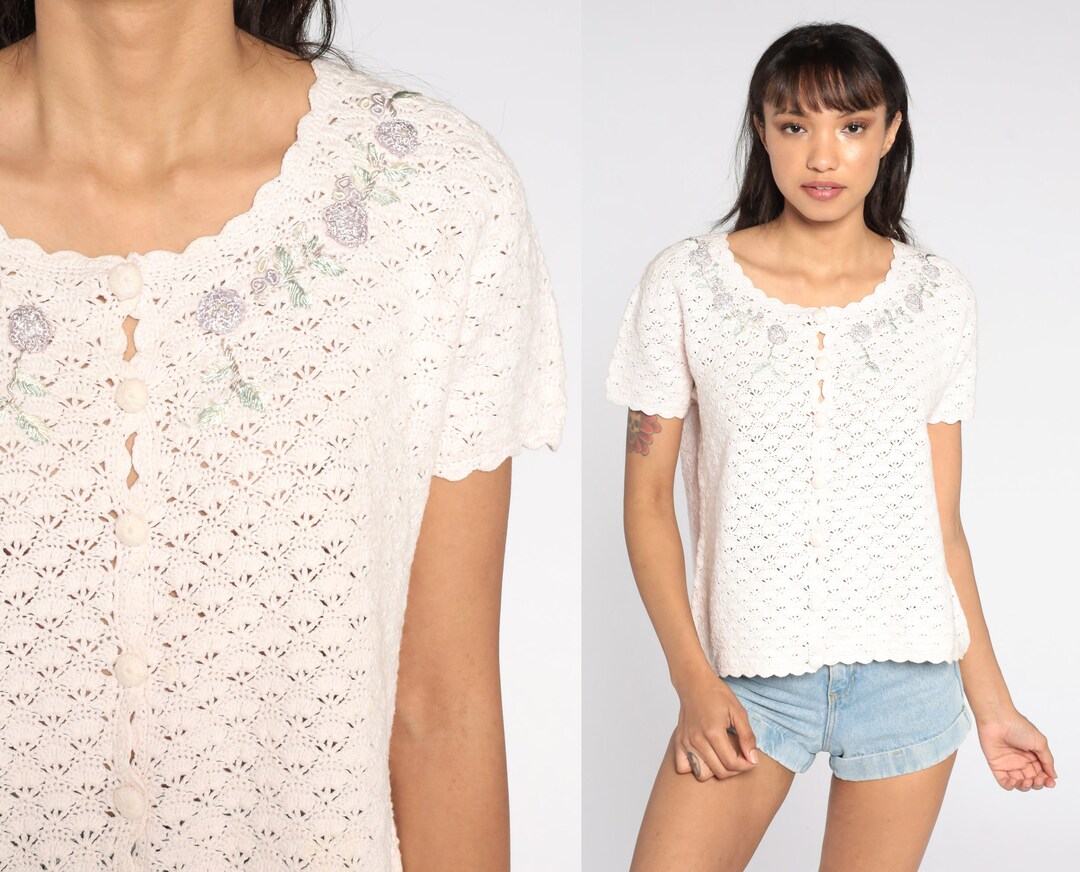 Vintage Floral Sheer Crochet Blouse main image 1