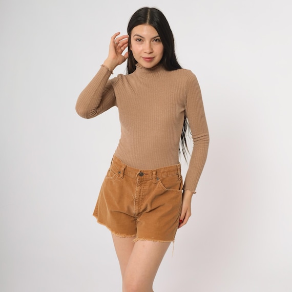 Levi's Corduroy Shorts 90s Tan Brown Cotton Vintage High Waisted Cutoff Frayed Grunge Preppy Academic Scholar Student Aesthetic Medium M 10