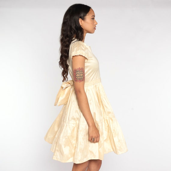 Cream Party Dress 70s Mini Dress Tiered Flounce F… - image 5