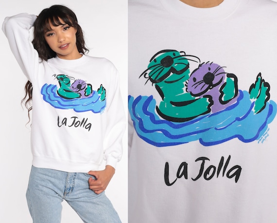 La Jolla San Diego Sweatshirt Sea Otter Shirt California Sweatshirt 80s Animal Jumper Slouch Kawaii Graphic 1980s Vintage Jerzees Small