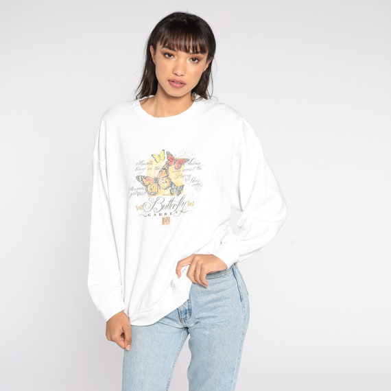 Butterfly Sweatshirt 90s Butterfly Gardens White Graphic Sweatshirt 80s Sweater Vintage Shirt Retro Slouchy Extra Large xl