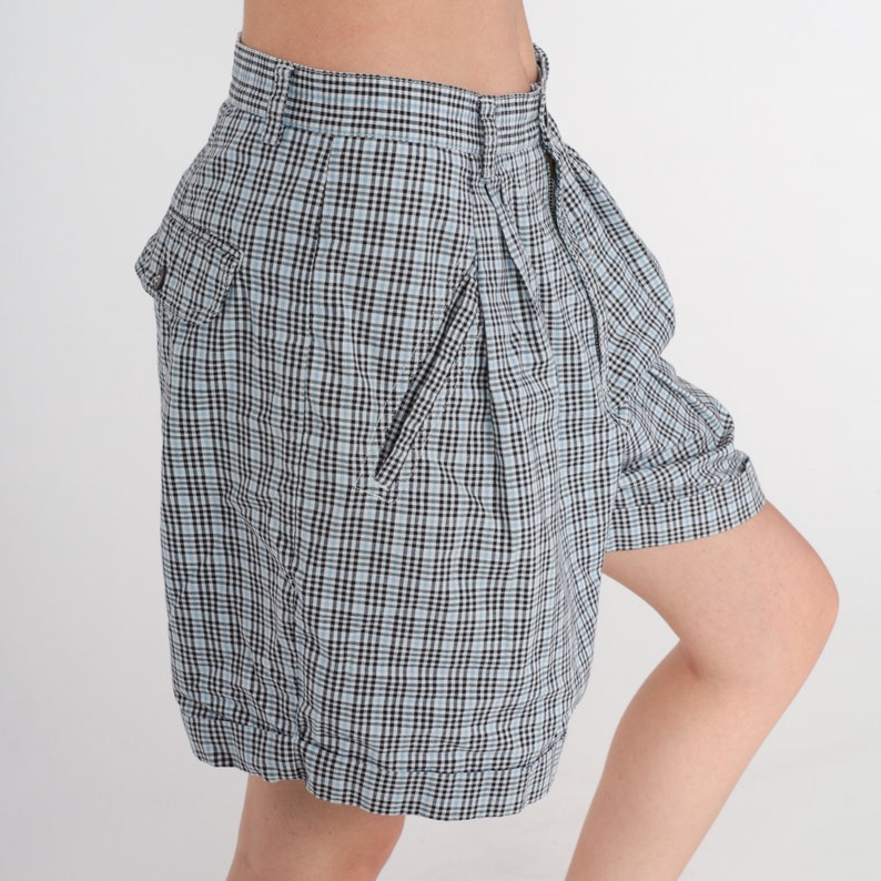 90s Plaid Shorts Black Blue Mom Shorts High Waisted Retro Pleated Trouser Shorts Checkered Preppy White Vintage 1990s Liz Claiborne Medium 8 image 5