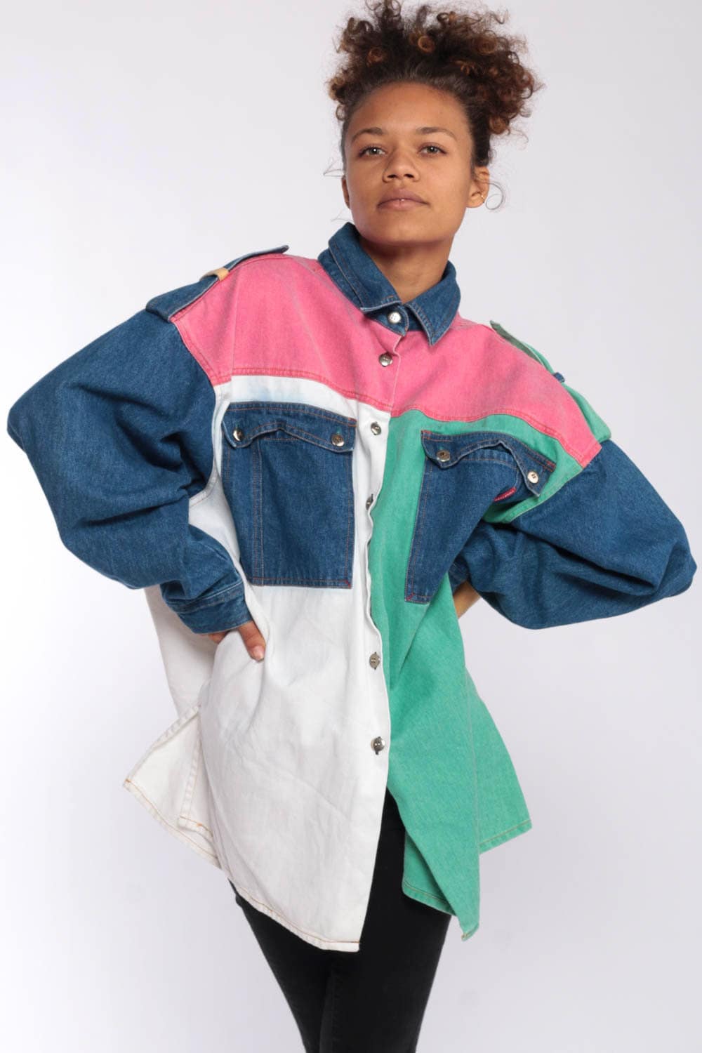 color block button down shirt