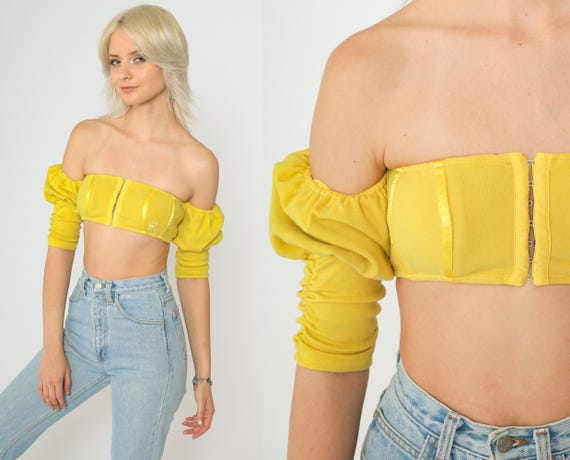 yellow tight crop top