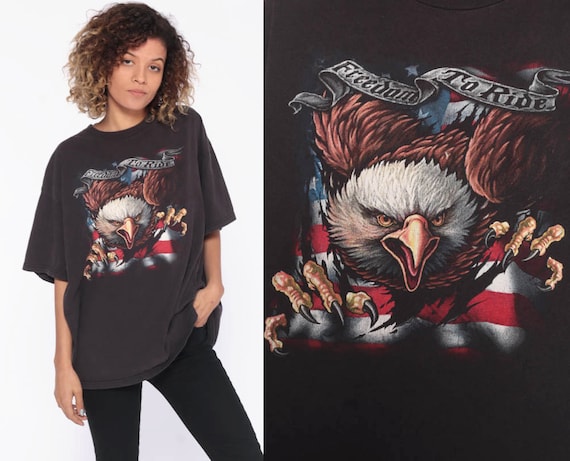 90s Eagle T Shirt -- Black 1990s Biker Shirt Freedom To Ride 80s T Shirt USA Motorcycle Shirt 1990s Moto Graphic Tee Extra Large XL
