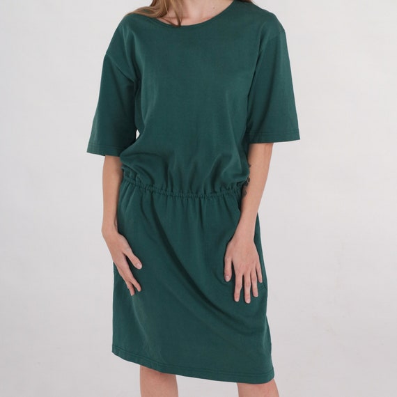 Green Dress 90s Day Dress Retro Casual Plain Basi… - image 5