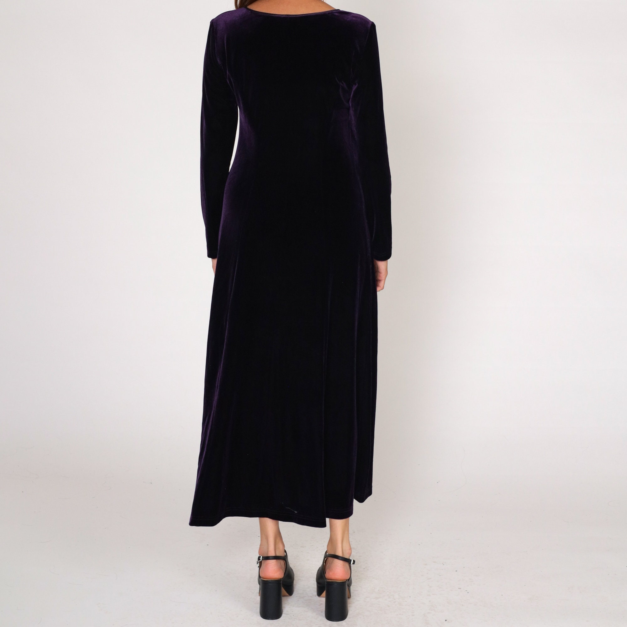 Purple Velvet Dress y2k Maxi Going Out Dress Floral Long Sleeve Velour