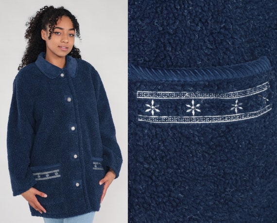 Reversible Fleece Jacket 90s Dark Blue Jacket Button Up Vintage Jacket 1990s Sportswear Athletic Hiking Jacket Extra Large xl 1x