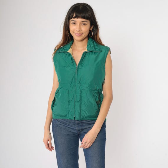 Vintage Green Ski Vest 80s Puffer Vest Retro Puffy Sleeveless Jacket Zip Up Winter Hipster Stranger Things Streetwear 1980s Small S