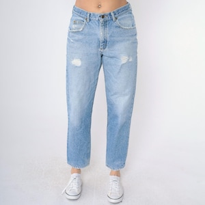 Jeans vintage anni '90 Mom Jeans M Ripped Lee Jeans Tapered Leg High Waisted Blue Denim Pants Lavaggio chiaro Retro Relaxed Anni '90 Medium 31