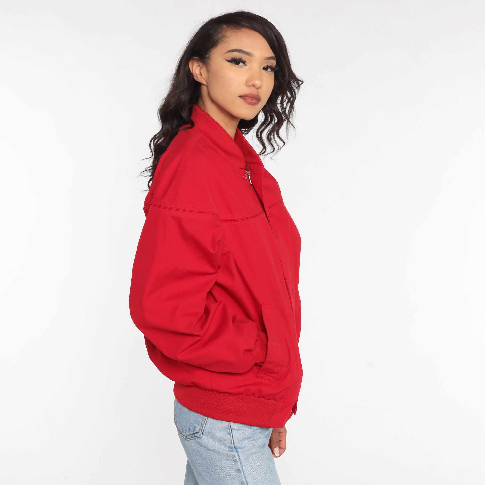 Red Windbreaker 80s Bomber Jacket Zip up Retro Windbreaker Etsy