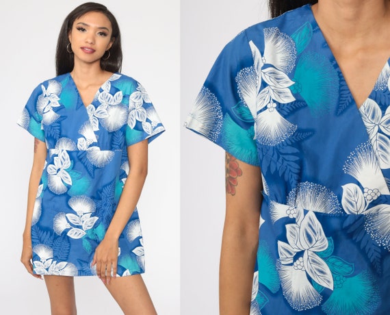 Hawaiian Dress 70s Babydoll Floral Print Tropical