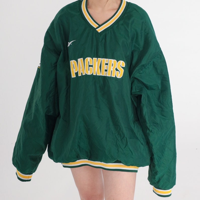 Green Bay Packers Jacket Y2K Wisconsin Football Windbreaker Green NFL Shirt Pullover V Neck Retro Sports Vintage Pro Line Reebok 00s 2xl xxl zdjęcie 8