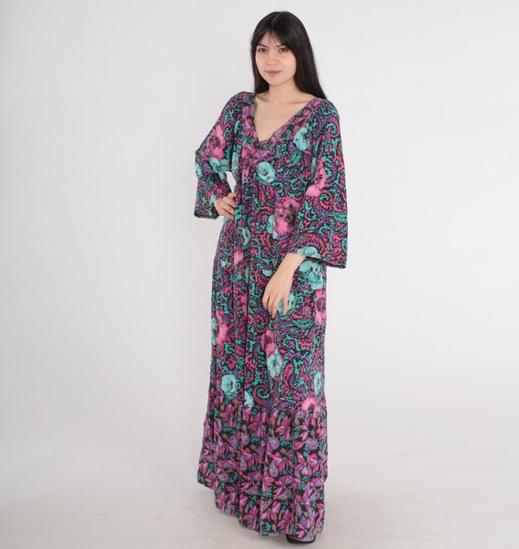 Long Floral Dress 90s Boho Maxi Dress Paisley Flo… - image 3