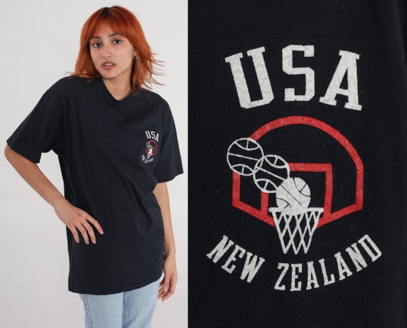 90s Basketball T Shirt USA New Zealand Shirt 90s TShirt Sports World Tournament Vintage Tee Retro Black Extra Large xl