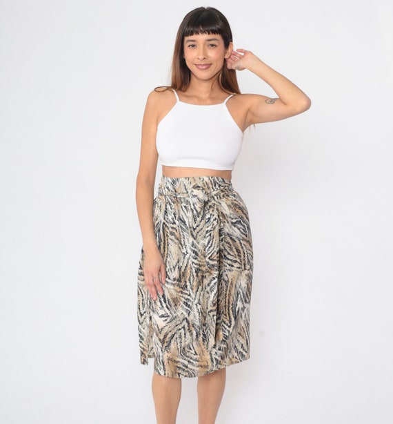 Boho Wrap Skirt 90s Pleated Midi Skirt High Waisted Abstract Animal Print Summer Hippie Bohemian Retro Day Vintage 1990s Small Medium Large