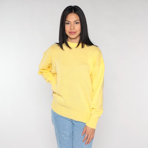 Yellow Sweater 80s Knit Pullover Sweater Retro Pl… - image 2