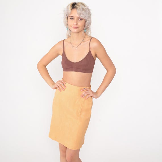Vintage Peach Pencil Skirt 80s Mini Skirt High Waisted Preppy Straight Cut Plain Simple Chic Rear Slit Retro Secretary 1980s Small 4