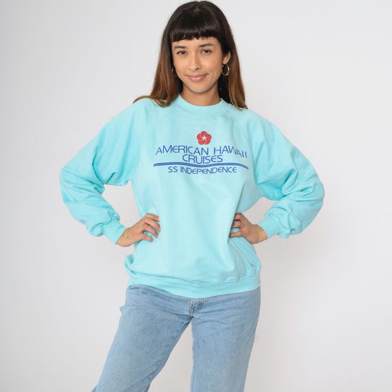 Vintage American Hawaii Cruises Sweatshirt 80s 90s SS Independence Cruise Ship Aqua Blue Nautical Graphic Jumper 1990s Crewneck Large