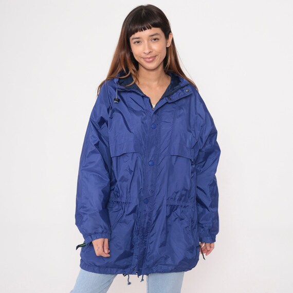 Eddie Bauer Windbreaker Jacket 90s Purple Hooded Snap Zip Up Hoodie Warm Up Retro Plain Nylon Hood Vintage 1990s Oversized Men's Medium