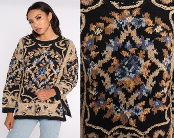 Black Floral Sweater - Etsy