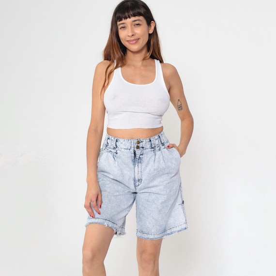 Vintage Acid Wash Shorts 80s 90s Denim Shorts Blue Pleated Shorts Ultra High Waist Rise Jean Shorts Retro 90s 1980s Small 7