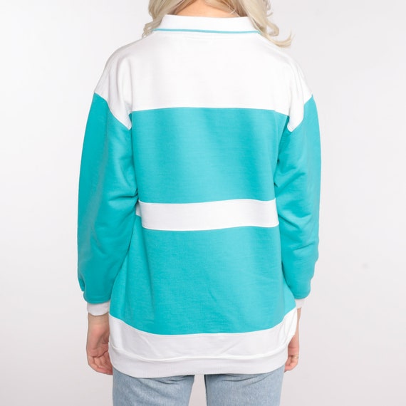 Polo Sweatshirt Turquoise Blue Striped Sweatshirt… - image 6