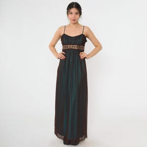 rachel zoe brown dress Y2K Sheer Mesh Party Vintage Teal Sequin Beaded Formal Maxi Spaghetti Strap Ruched Bust Party Empire Waist Sleeveless Medium 8 The Helena Maxi Dress