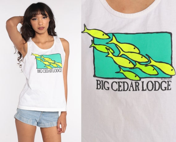 Big Cedar Lodge Shirt Fish Shirt Neon Missouri Tank Top 80s Fish Top Graphic T Shirt Vintage Sleeveless 90s Medium