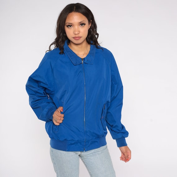Eddie Bauer Windbreaker 90s Royal Blue Zip Up Bomber Jacket Retro Raglan Sleeve Hiking Plain Normcore Retro Vintage 1990s Men's Medium M