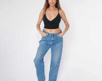 Pantalones vaqueros Wrangler de los años 90 para hombre, desgastados, de pierna recta, talla 35, estilo occidental, de tiro alto, de estilo vintage, en azul desgastado, talla 35 x 34, talla grande L