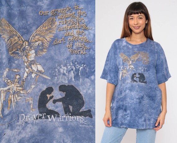 Vintage Prayer Warriors T Shirt 00s Purple Tie Dye Christian Tshirt Vintage Y2K Ephesians 6:12 Bible Graphic Gildan Extra Large xl