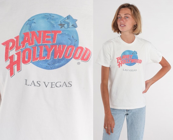 Planet Hollywood Shirt 90s Las Vegas T-Shirt Hotel Resort Casino Graphic Tee LV Nevada TShirt Souvenir Retro White Vintage 1990s Medium M
