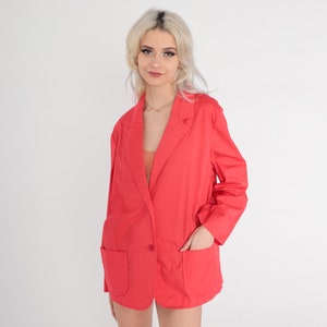 Korallroter Blazer 90er Jahre Button Up Jacket Tiefer Ausschnitt Tiefes V Schlichte Baumwollmischung Arbeit Elegant Büro Professionelles schickes schlichtes Vintage 1990er Jahre 40 Medium
