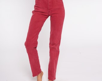Red Mom Jeans High Waisted Red Tapered Mom Jeans 80s 90s Jeans High Waist Denim Slim 1990s Vintage 1980s Jeans Extra Small XS 0 24