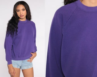 80s Sweatshirt Purple Crewneck Sweatshirt Raglan Sleeve Plain Distressed Shirt Slouchy 1980s Vintage Sweat Shirt Fruit of the loom Large