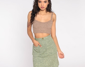 60s Mini Skirt Green Striped Wool Blend Skirt High Waisted 70s Preppy Skirt Retro Vintage Pocket Skirt Woven Skirt Extra Small xs 0